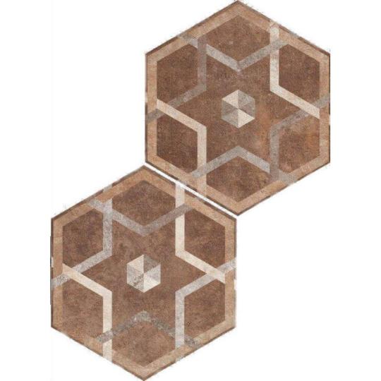 rustikalny mediteransky sestyhuholnikova hexa dlazba dlazba gres mrazuvzdorna terasa ozdobne dlazdice budapest kvalitna kamenovy vzhlad hneda cotto styl lameridiana.jpg